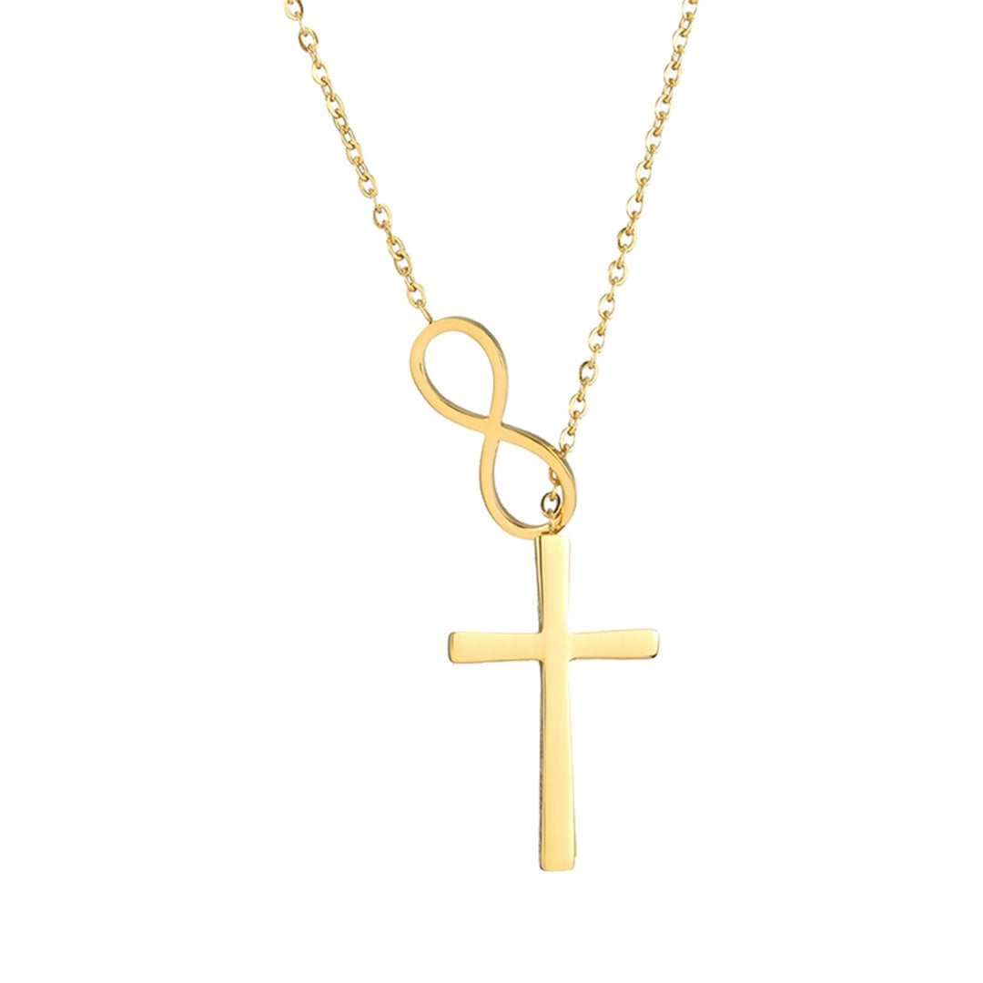 Women Alloy Necklace Electroplating Anti Rust Cross Design Pendant Necklace for Party Image 2