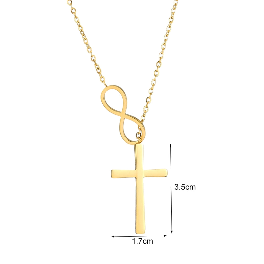 Women Alloy Necklace Electroplating Anti Rust Cross Design Pendant Necklace for Party Image 3