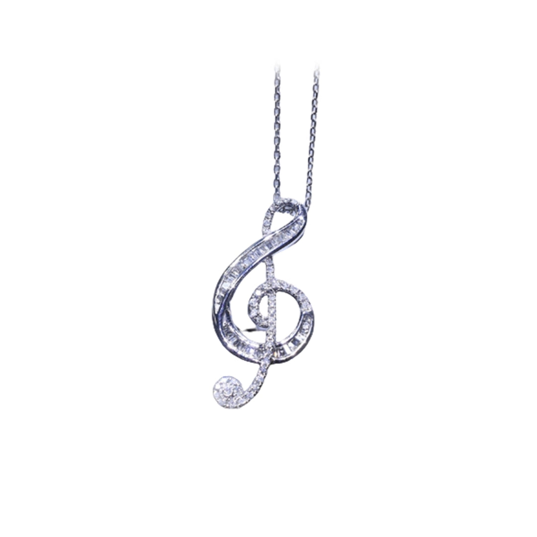 Women Fashion Rhinestone Musical Note Pendant Necklace Clavicle Chain Jewelry Image 2