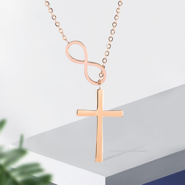 Women Alloy Necklace Electroplating Anti Rust Cross Design Pendant Necklace for Party Image 4