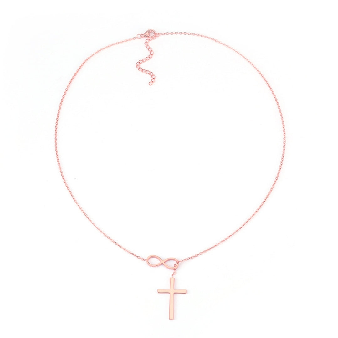 Women Alloy Necklace Electroplating Anti Rust Cross Design Pendant Necklace for Party Image 4