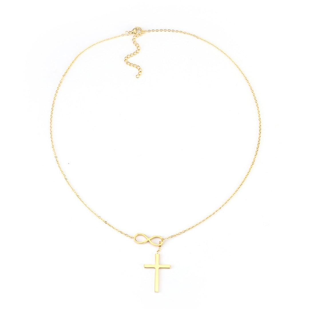 Women Alloy Necklace Electroplating Anti Rust Cross Design Pendant Necklace for Party Image 6