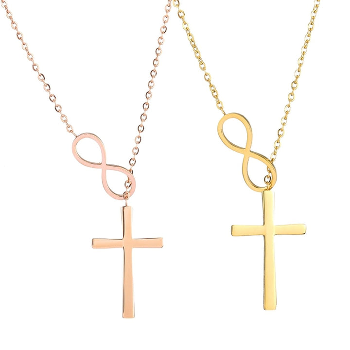 Women Alloy Necklace Electroplating Anti Rust Cross Design Pendant Necklace for Party Image 7