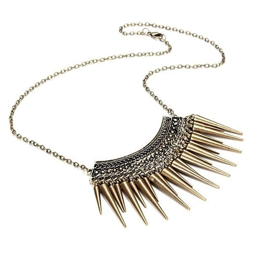 Women Punk Exaggeration Retro Choker Rivet Tassel Pendant Short Chain Necklace Image 1