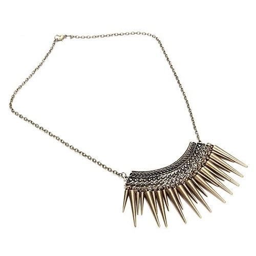 Women Punk Exaggeration Retro Choker Rivet Tassel Pendant Short Chain Necklace Image 3