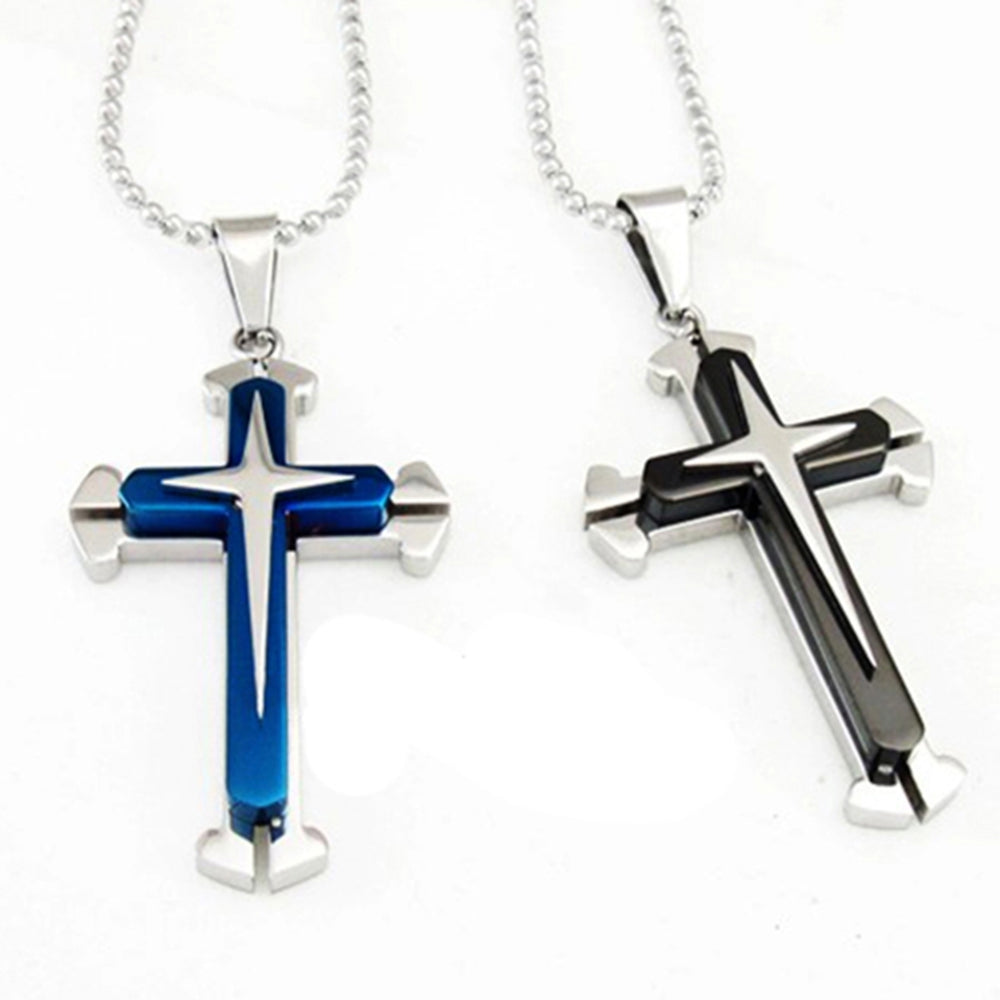 Mens Fashion Cross Pendant Stainless Steel Chain Necklace Jewelry Charm Gift Image 2