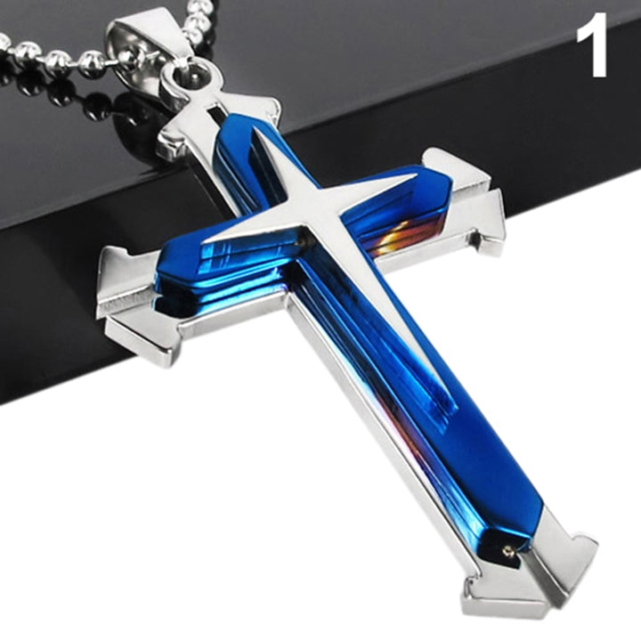 Mens Fashion Cross Pendant Stainless Steel Chain Necklace Jewelry Charm Gift Image 3