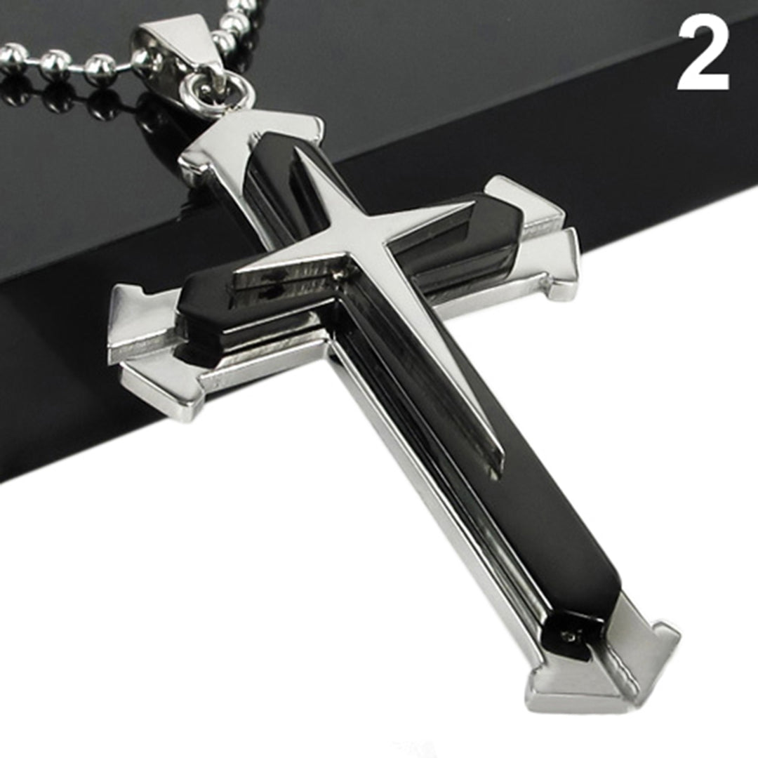 Mens Fashion Cross Pendant Stainless Steel Chain Necklace Jewelry Charm Gift Image 4