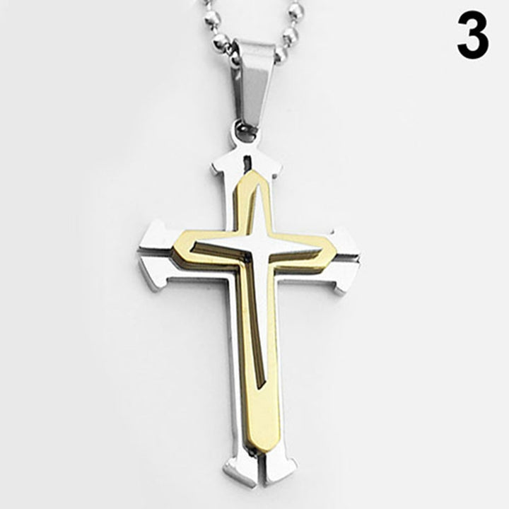 Mens Fashion Cross Pendant Stainless Steel Chain Necklace Jewelry Charm Gift Image 4