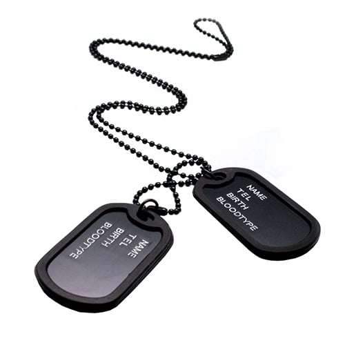 Military Army Style Black 2 Dog Tags Pendant Sweater Chain Necklace Mens Jewelry Image 1