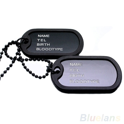 Military Army Style Black 2 Dog Tags Pendant Sweater Chain Necklace Mens Jewelry Image 2