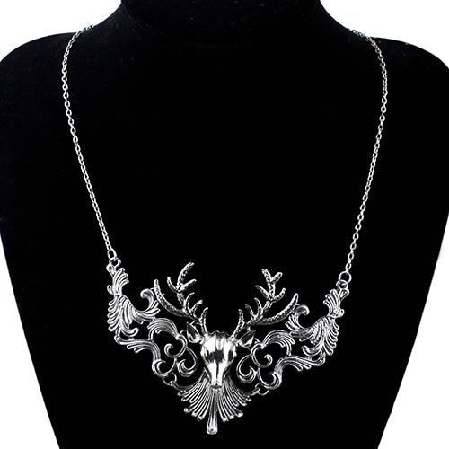 Women Retro Statement Alloy Hollow Deer Head Pendant Insects Necklace Gift Image 1