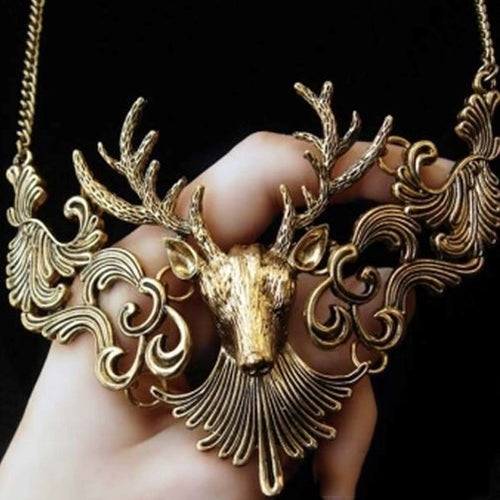 Women Retro Statement Alloy Hollow Deer Head Pendant Insects Necklace Gift Image 2