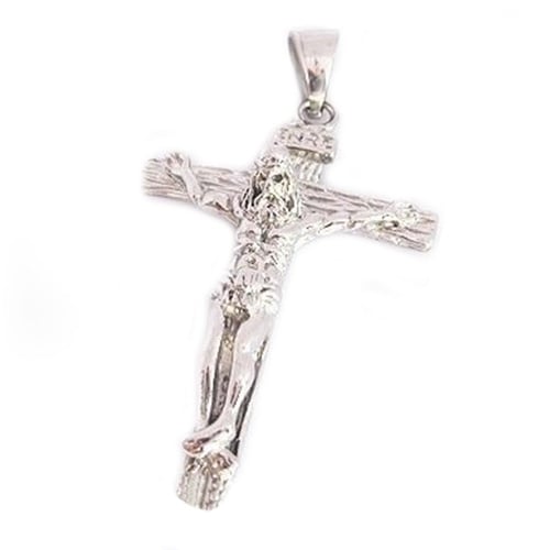 Mens Christian Stainless Steel Jesus on the Cross Pendant Beaded Chain Necklace Image 2