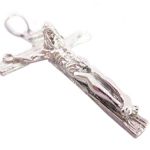 Mens Christian Stainless Steel Jesus on the Cross Pendant Beaded Chain Necklace Image 3