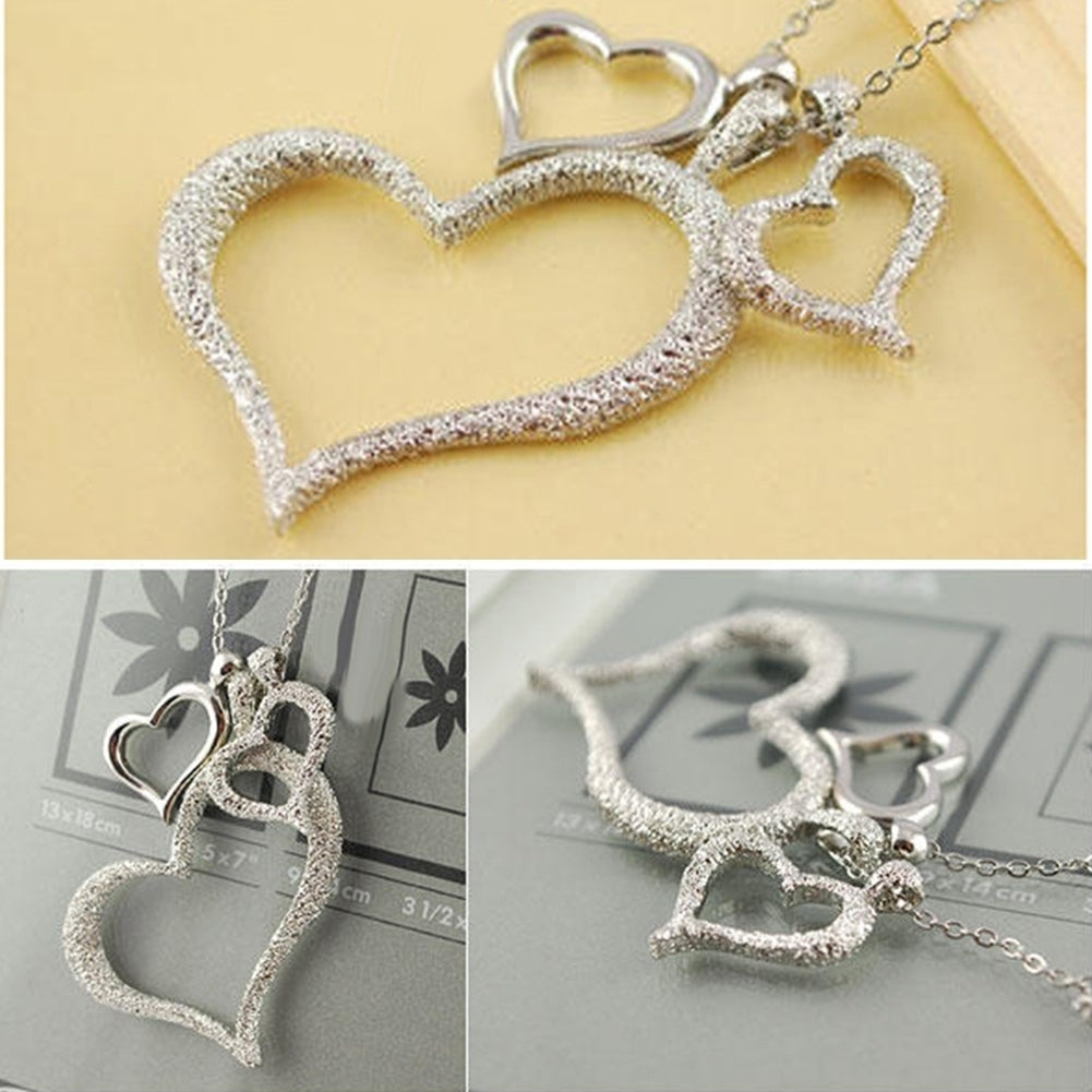 Womens Fashion Three Heart Love Pendant Chain Necklace Wedding Birthday Jewelry Image 4