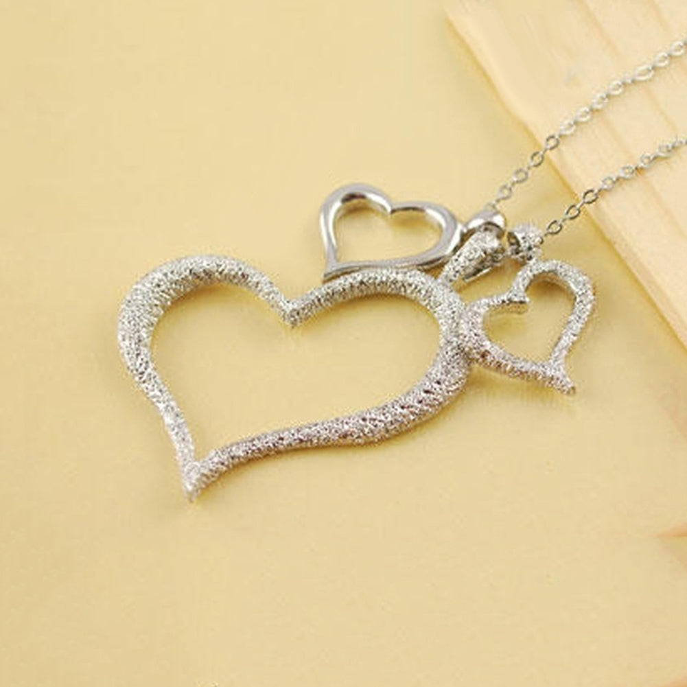 Womens Fashion Three Heart Love Pendant Chain Necklace Wedding Birthday Jewelry Image 4