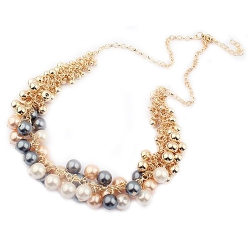 Women Fashion Multilayer Faux Pearl Choker Collar Bib Statement Chain Necklace Image 2