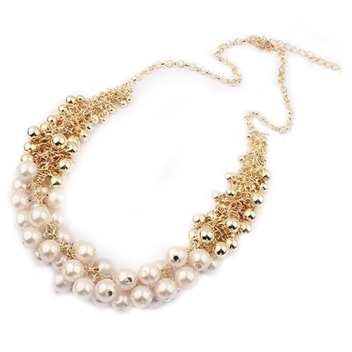 Women Fashion Multilayer Faux Pearl Choker Collar Bib Statement Chain Necklace Image 3