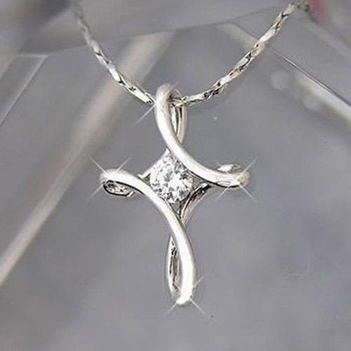 Bridal Wedding Lady Elegant Dazzling Rhinestone Infinity Cross Pendant Necklace Image 1