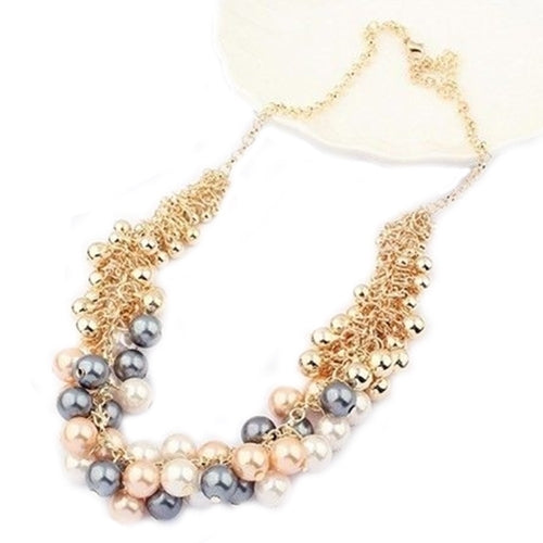 Women Fashion Multilayer Faux Pearl Choker Collar Bib Statement Chain Necklace Image 8