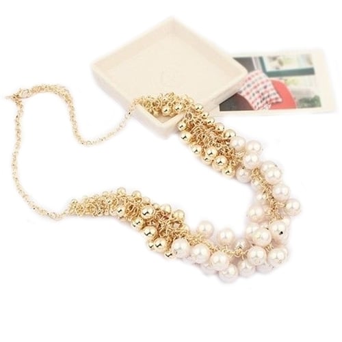 Women Fashion Multilayer Faux Pearl Choker Collar Bib Statement Chain Necklace Image 9