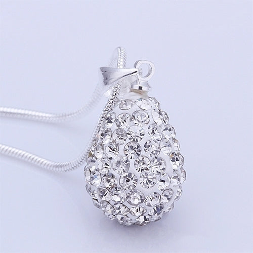 Womens Shiny Silver Plated Rhinestone Water Tear Drop Necklace Pendant Chain Image 2