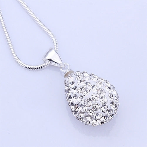 Womens Shiny Silver Plated Rhinestone Water Tear Drop Necklace Pendant Chain Image 3