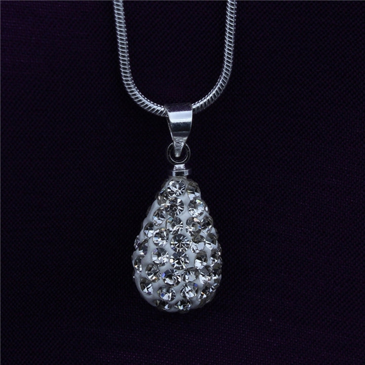 Womens Shiny Silver Plated Rhinestone Water Tear Drop Necklace Pendant Chain Image 4