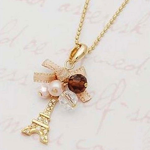 Women Golden Tone Fashion Jewelry Eiffel Tower Pendant Chain Choker Necklace Image 1