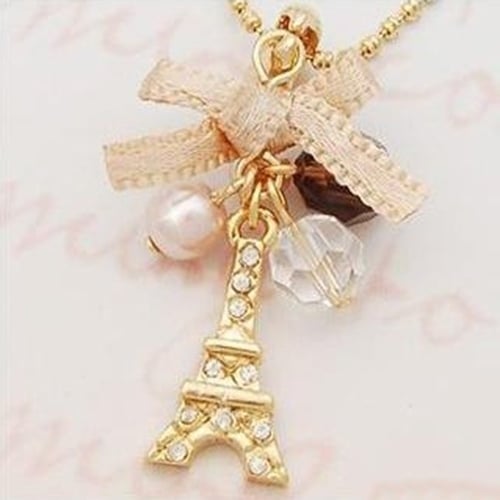 Women Golden Tone Fashion Jewelry Eiffel Tower Pendant Chain Choker Necklace Image 2