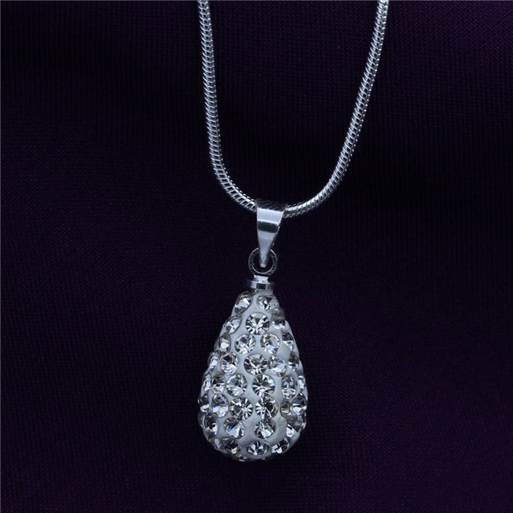 Womens Shiny Silver Plated Rhinestone Water Tear Drop Necklace Pendant Chain Image 4