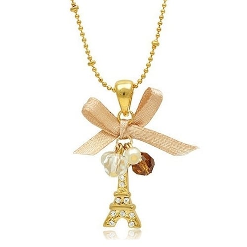 Women Golden Tone Fashion Jewelry Eiffel Tower Pendant Chain Choker Necklace Image 3