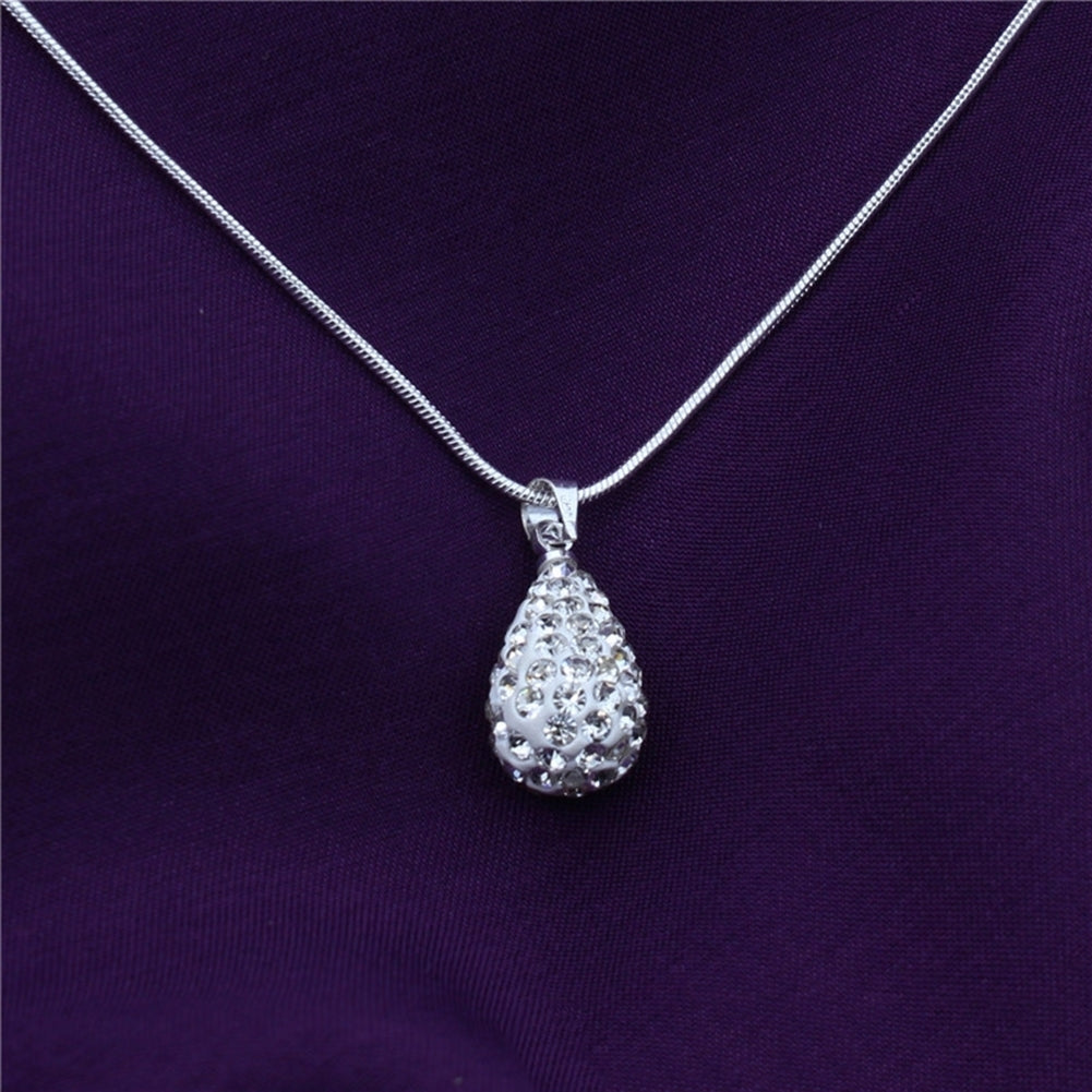 Womens Shiny Silver Plated Rhinestone Water Tear Drop Necklace Pendant Chain Image 6