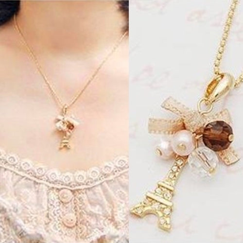 Women Golden Tone Fashion Jewelry Eiffel Tower Pendant Chain Choker Necklace Image 4