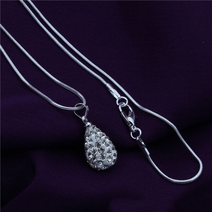 Womens Shiny Silver Plated Rhinestone Water Tear Drop Necklace Pendant Chain Image 7