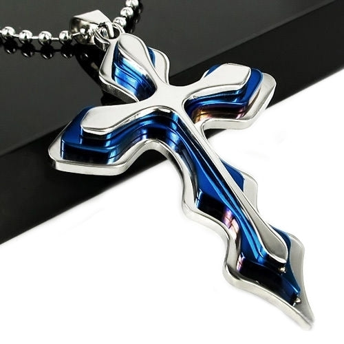 Fashion Mens Stainless Steel Cross Pendant Ball Chain Necklace Jewelry Gift Image 1