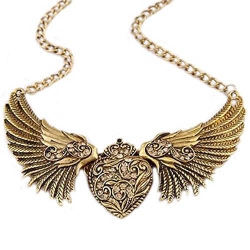 Womens Fashion Rhinestone Heart Angel Wings Statement Necklace Jewelry Image 4