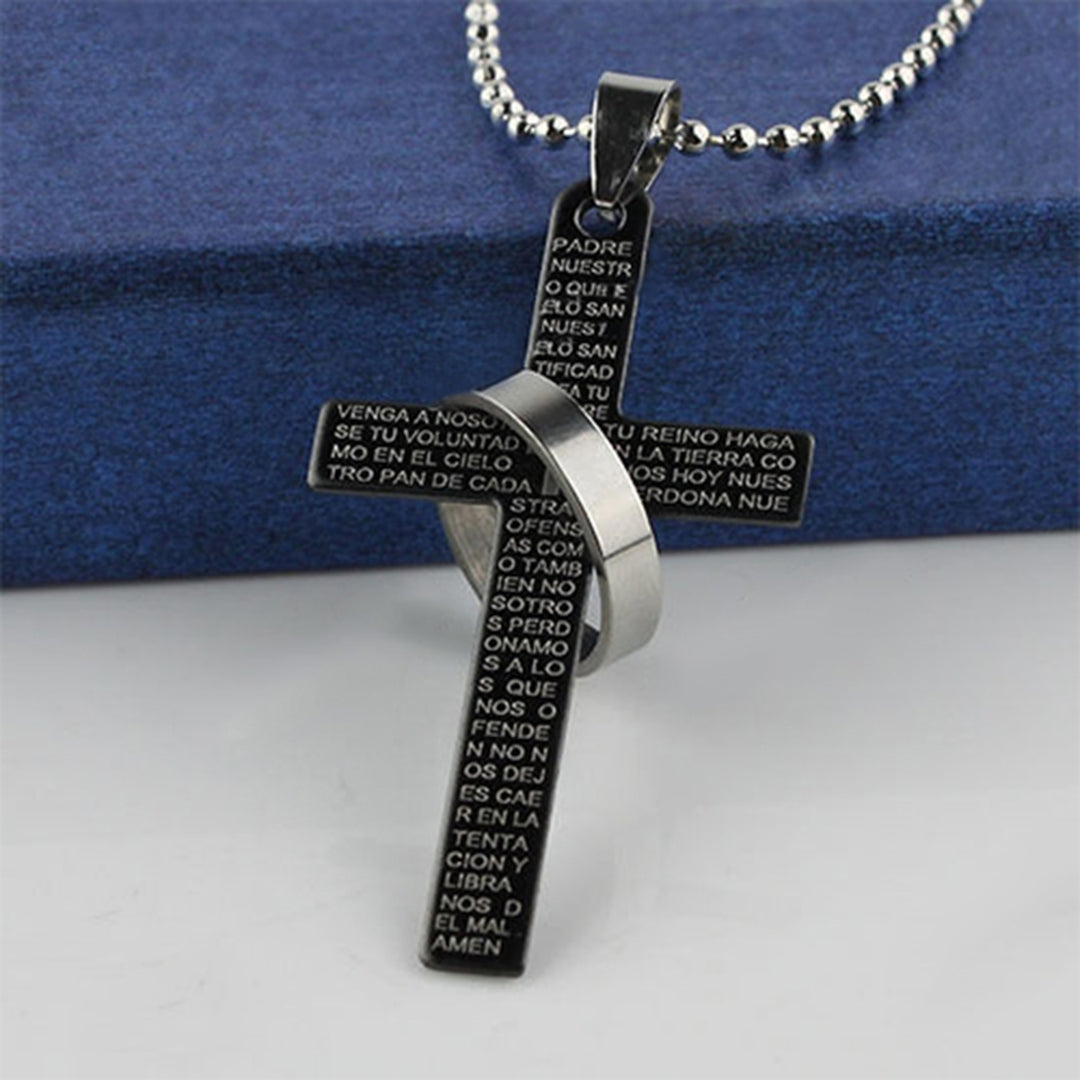 Men Stainless Steel Prayer Cross Ring Pendant Ball Chain Punk Necklace Jewelry Image 3