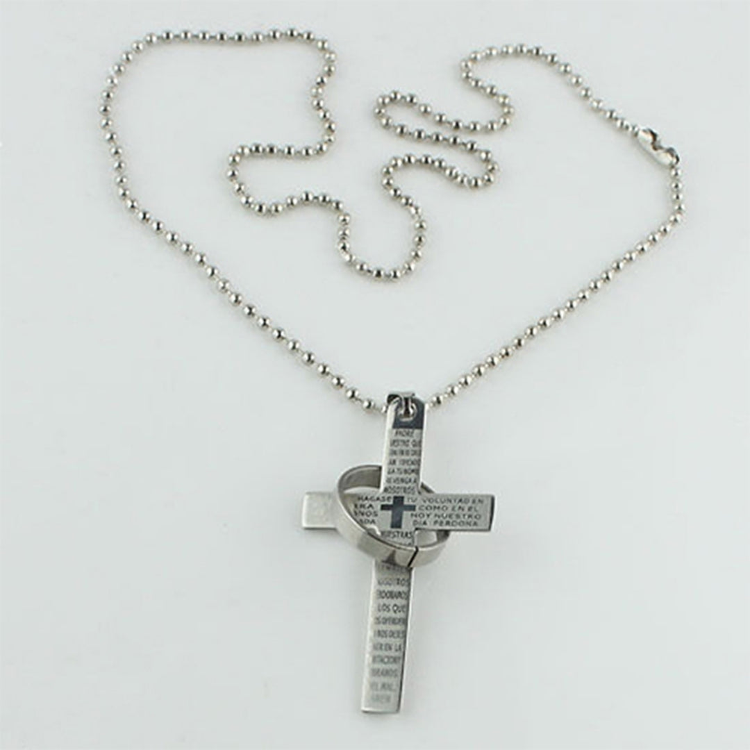 Men Stainless Steel Prayer Cross Ring Pendant Ball Chain Punk Necklace Jewelry Image 4