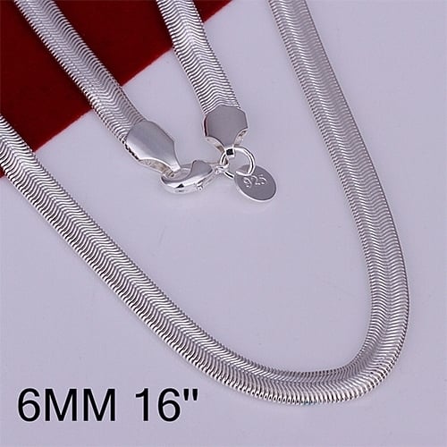 Womens Mens Fashion Solid Silver Plated 6mm Snake Chain Necklace No Pendant Image 7