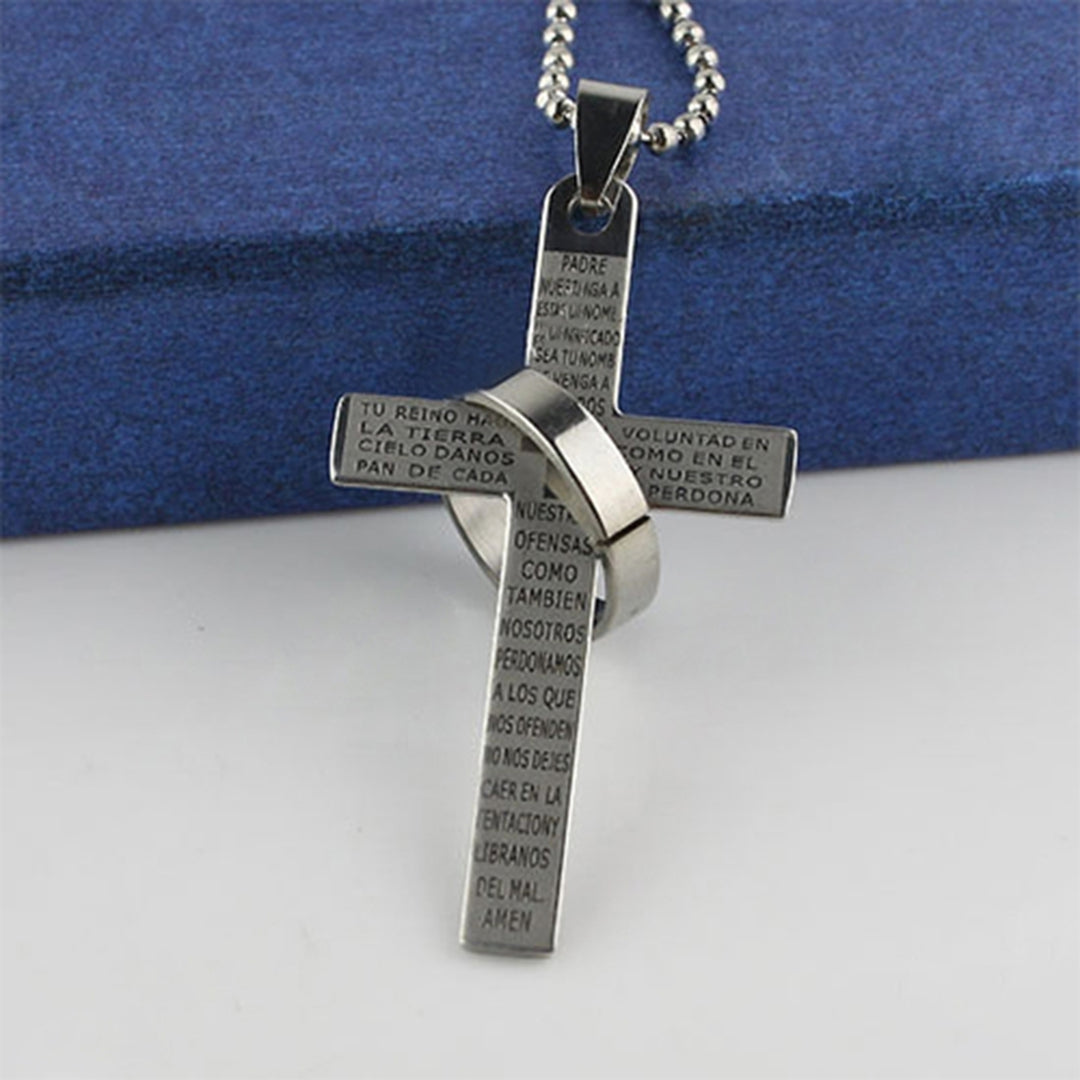 Men Stainless Steel Prayer Cross Ring Pendant Ball Chain Punk Necklace Jewelry Image 4