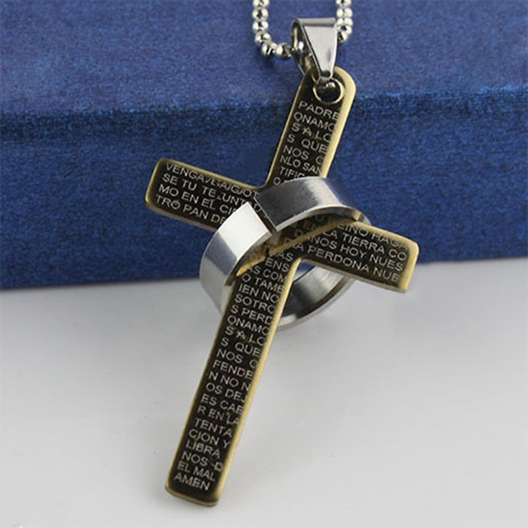 Men Stainless Steel Prayer Cross Ring Pendant Ball Chain Punk Necklace Jewelry Image 6