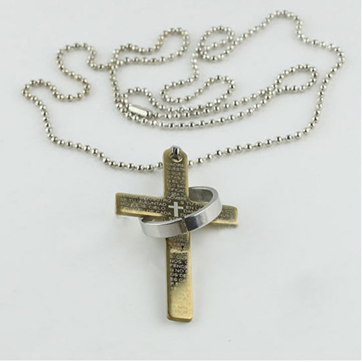 Men Stainless Steel Prayer Cross Ring Pendant Ball Chain Punk Necklace Jewelry Image 7