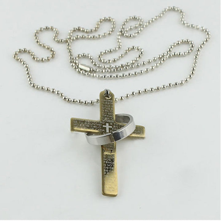 Men Stainless Steel Prayer Cross Ring Pendant Ball Chain Punk Necklace Jewelry Image 1