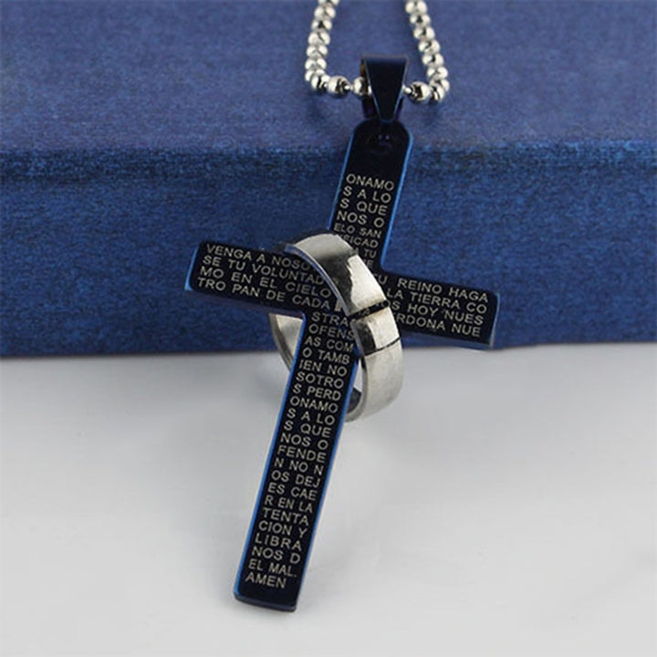 Men Stainless Steel Prayer Cross Ring Pendant Ball Chain Punk Necklace Jewelry Image 1