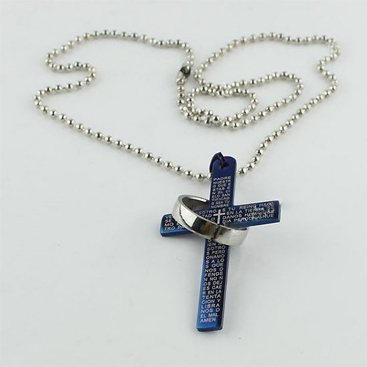 Men Stainless Steel Prayer Cross Ring Pendant Ball Chain Punk Necklace Jewelry Image 9