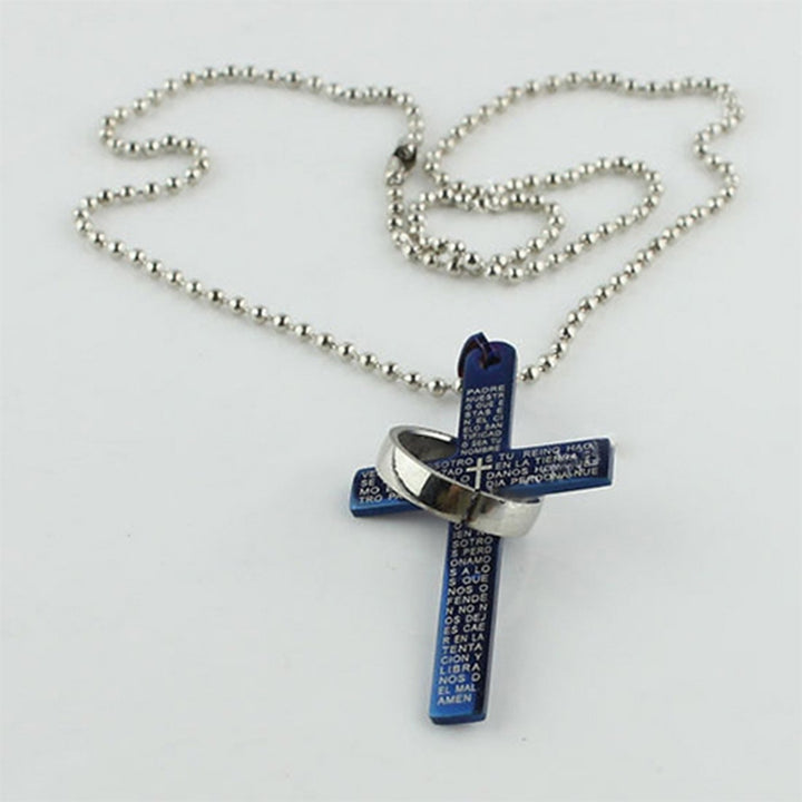 Men Stainless Steel Prayer Cross Ring Pendant Ball Chain Punk Necklace Jewelry Image 1