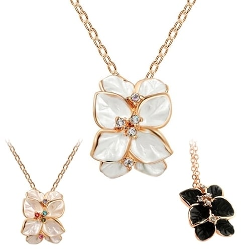 Womens Multilayer Gardenia Flower Decoration Choker Chain Cute Short Necklace Image 1