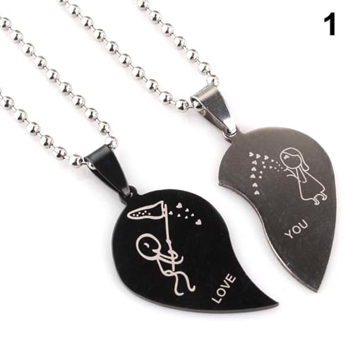 Fashion Mens Womens Stainless Steel Love Heart Shaped Couple Pendant Necklace Image 2